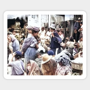 Vintage colorized photo of solola market Sticker